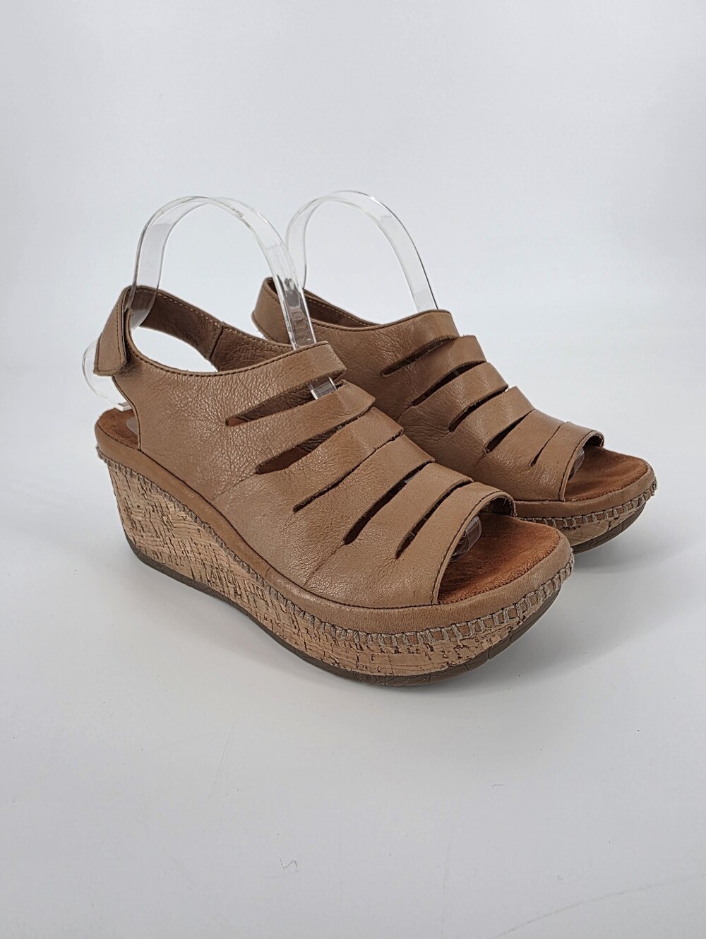 Bussola Formentera Toffee Leather Cork Wedge Sandals, Sz 40